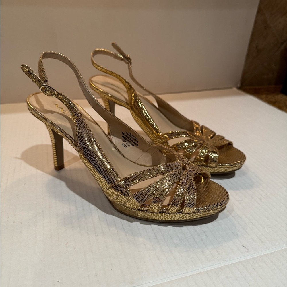 Nine West Gold Slingback Open Toe Heels